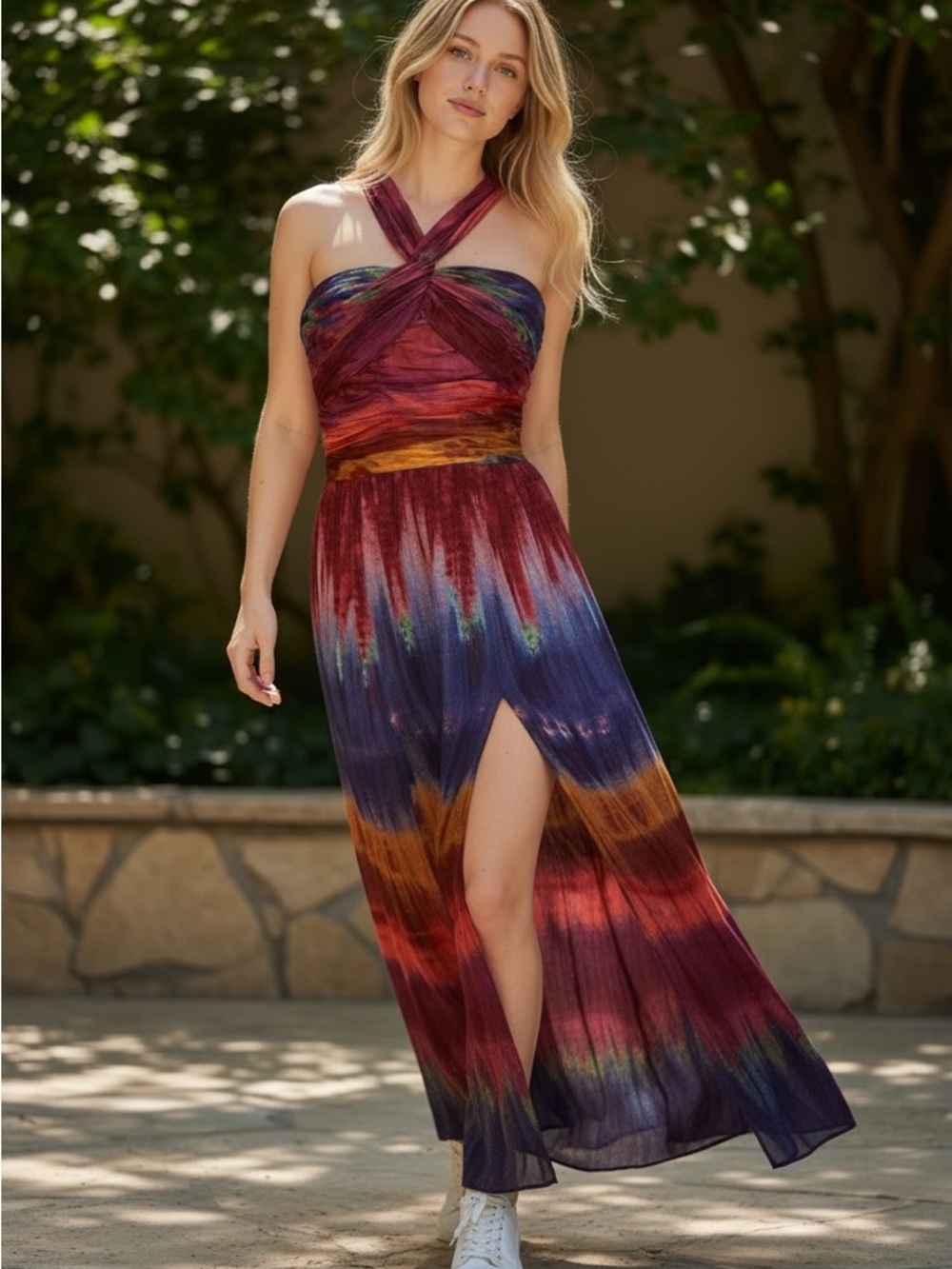 Dress The Population Gown Sunset Multi Tie Dye Size M NWT